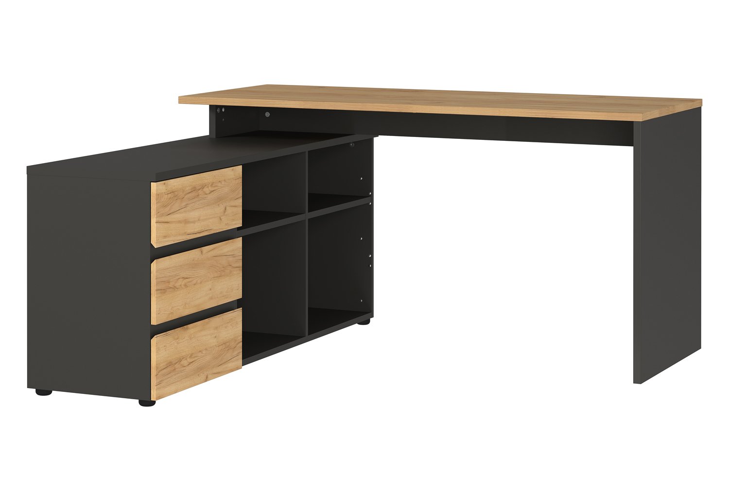 Klaus Rectangular Office Desk With Storage, Graphite/Grandson Oak