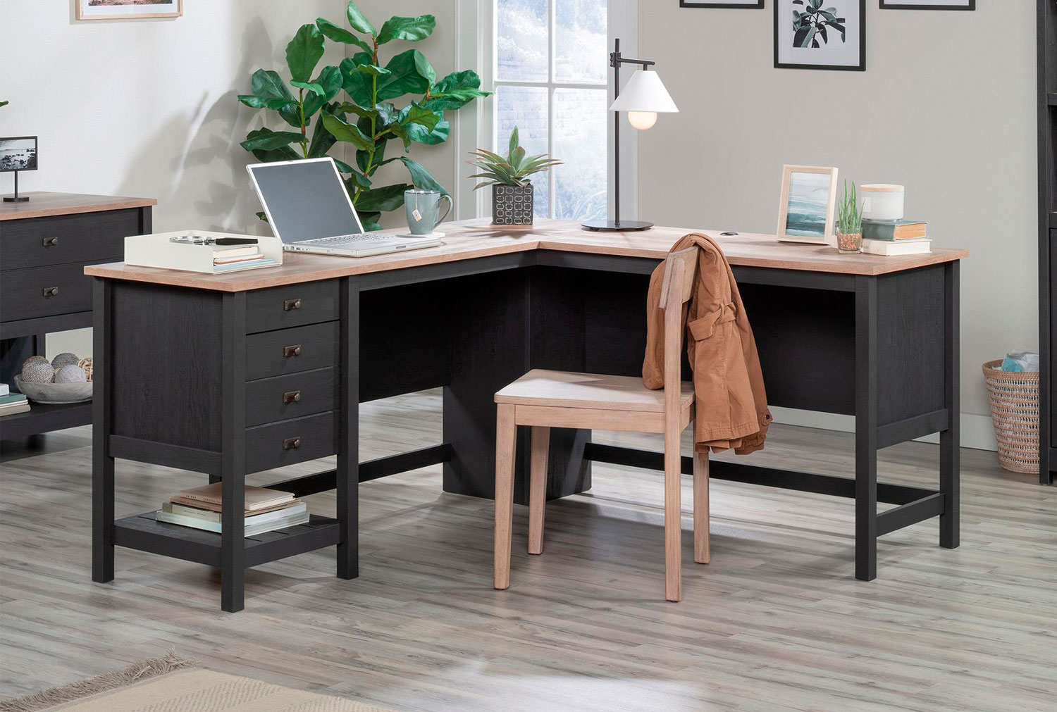 Haven L-Shaped Home Office Desk (Raven Oak)