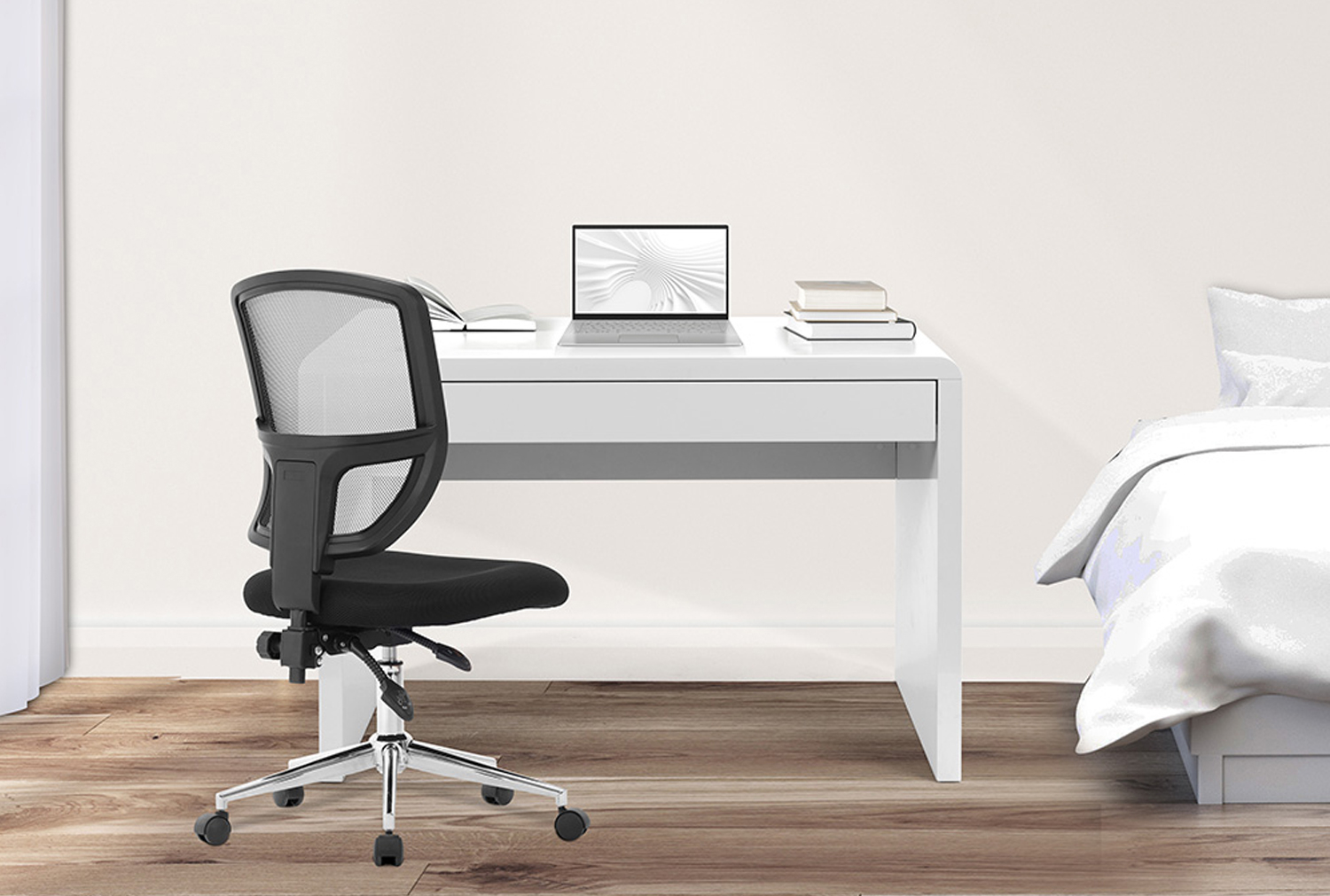 Derry Rectangular Home Office Desk (Gloss White), Express Delivery