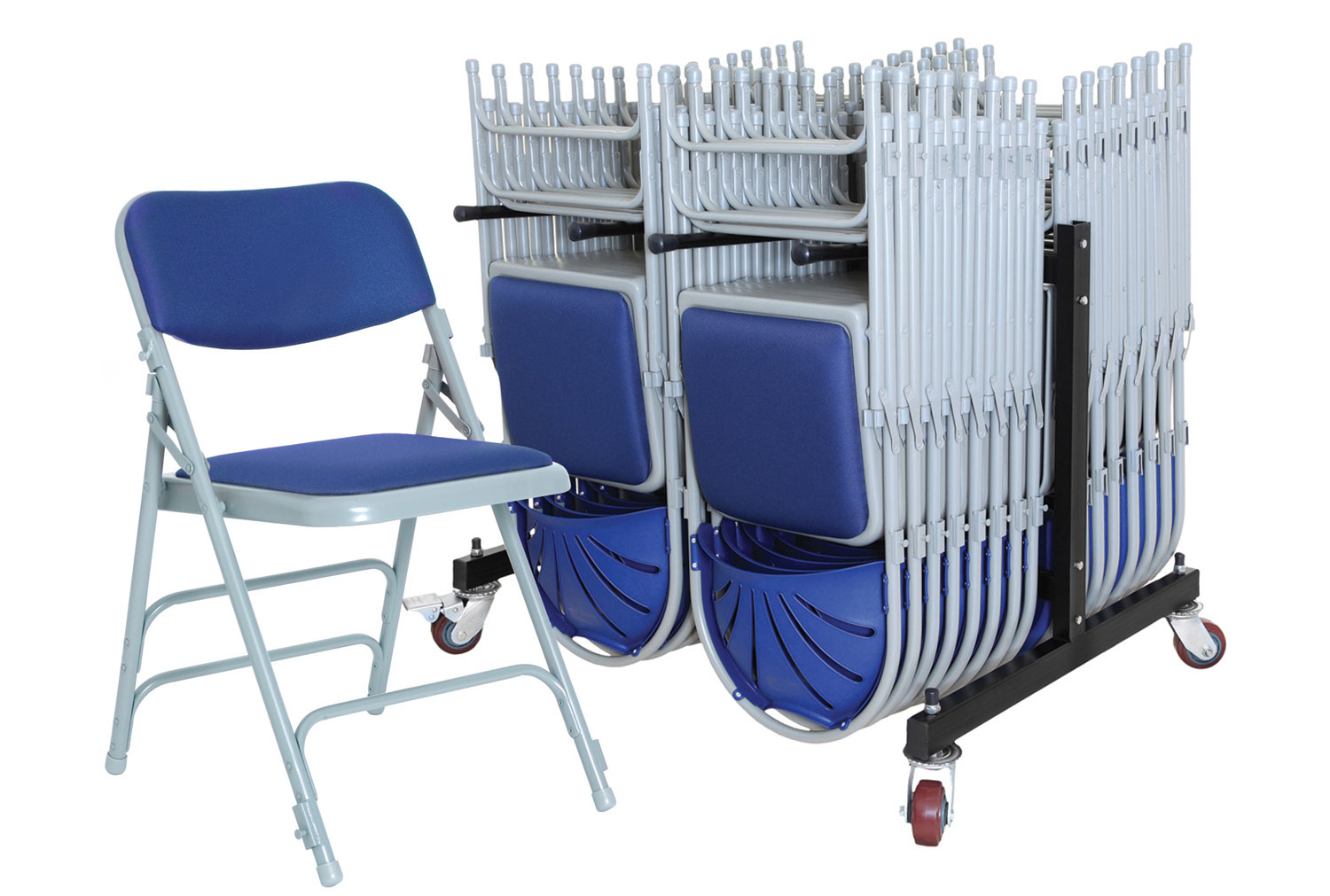 Upholstered Folding Office Chair Bundle Deal (28 Office Chairs & 1 Trolley), Blue