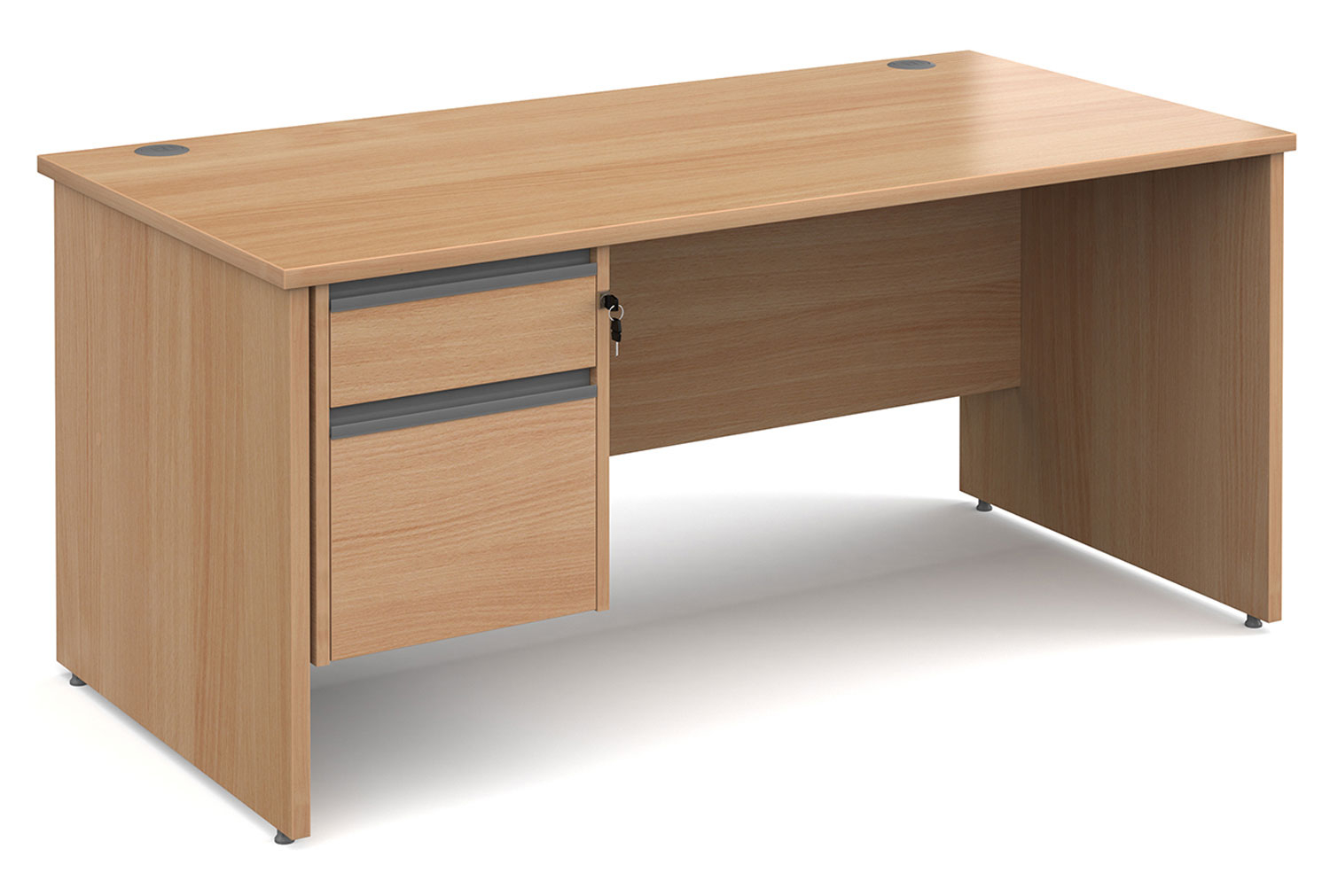 Value Line Classic+ Panel End Office Desk 2 Drawers (Graphite Slats), 160wx80dx73h (cm), Beech