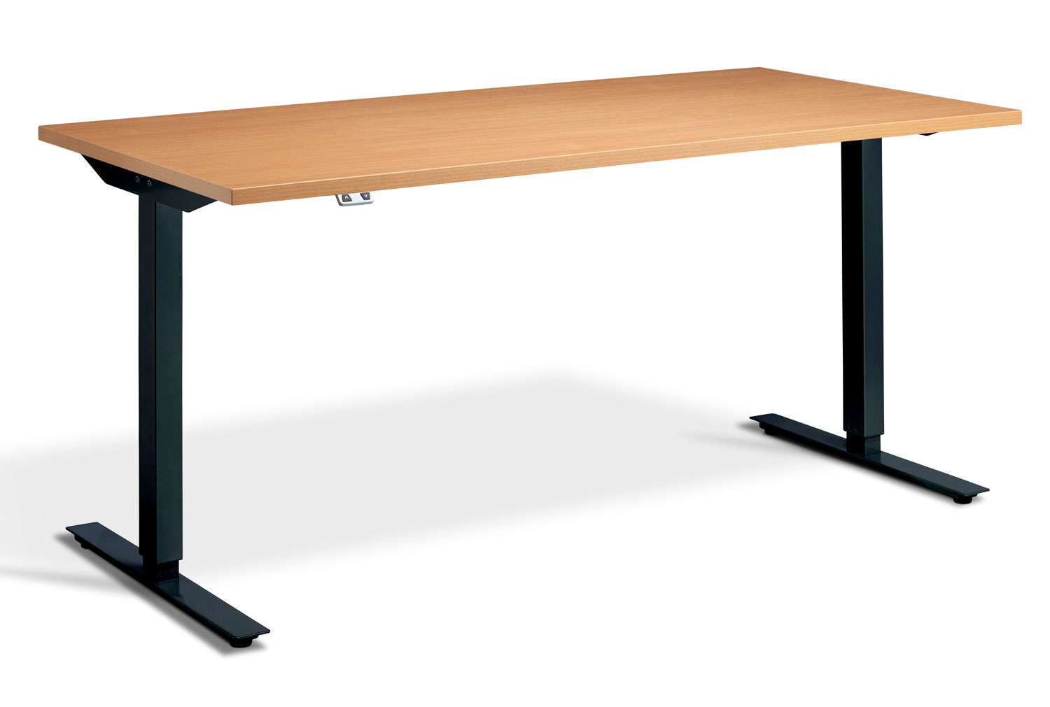 Calgary Dual Motor Height Adjustable Office Desk, 140wx80dx70-120h (cm), Black Frame, Beech, Express Delivery