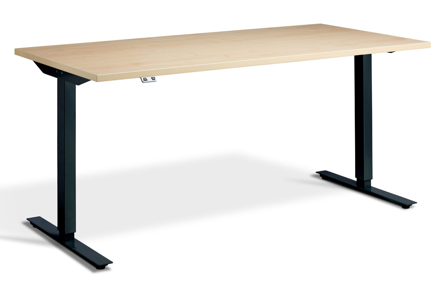 Calgary Dual Motor Height Adjustable Office Desk, 140wx80dx70-120h (cm), Black Frame, Maple, Express Delivery