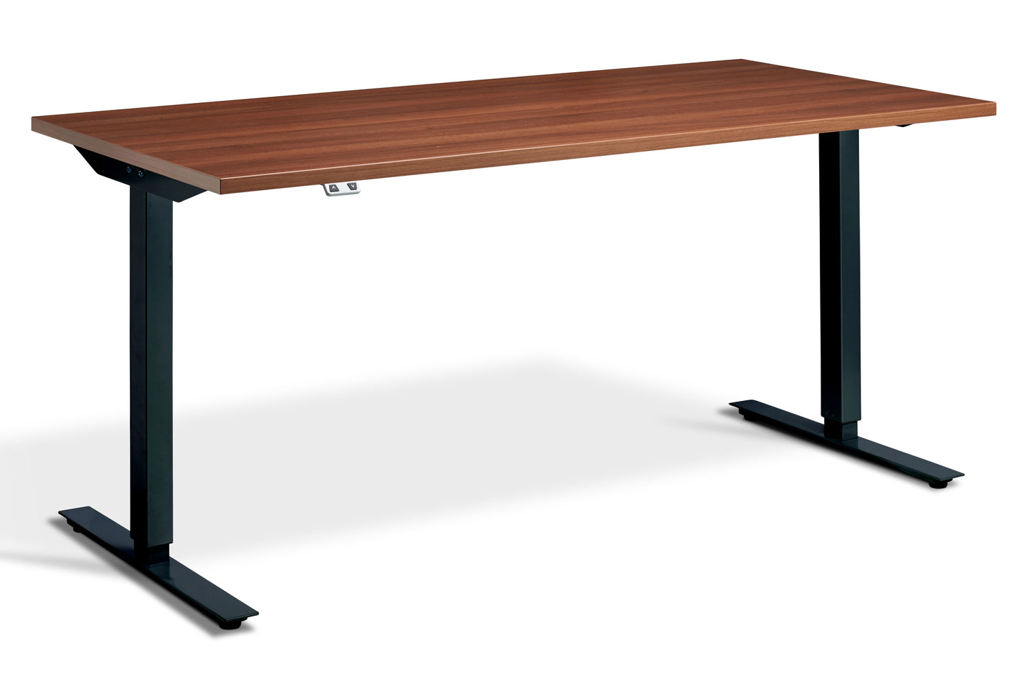 Calgary Dual Motor Height Adjustable Office Desk, 160wx70dx70-120h (cm), Black Frame, Walnut, Express Delivery