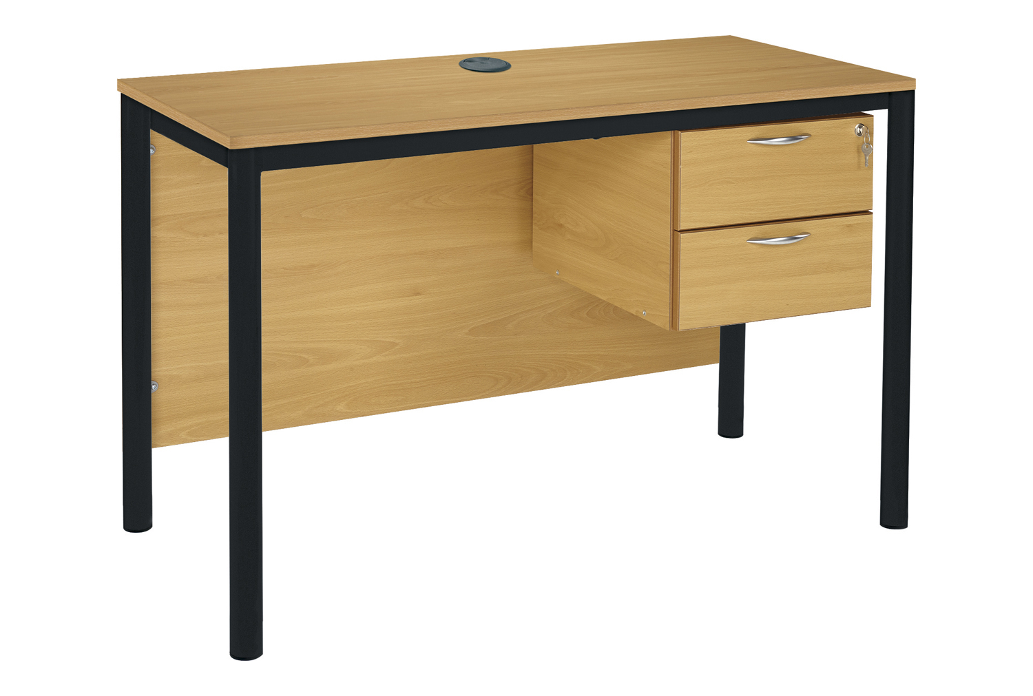 RT45 Teachers Desk With 2 Drawers & Cable Ports 120x60cm, 120wx60dx72h (cm), Black Frame, Maple Top, ABS Maple Edge