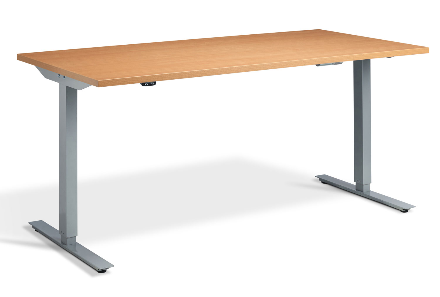 Calgary Dual Motor Height Adjustable Office Desk, 140wx80dx70-120h (cm), Silver Frame, Beech, Express Delivery