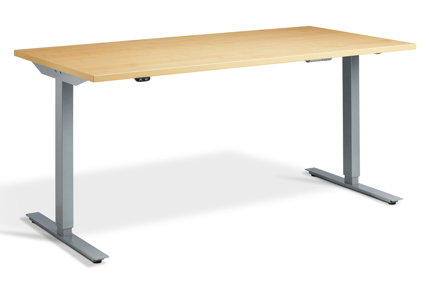 Calgary Dual Motor Height Adjustable Office Desk, 160wx80dx70-120h (cm), Silver Frame, Oak, Express Delivery