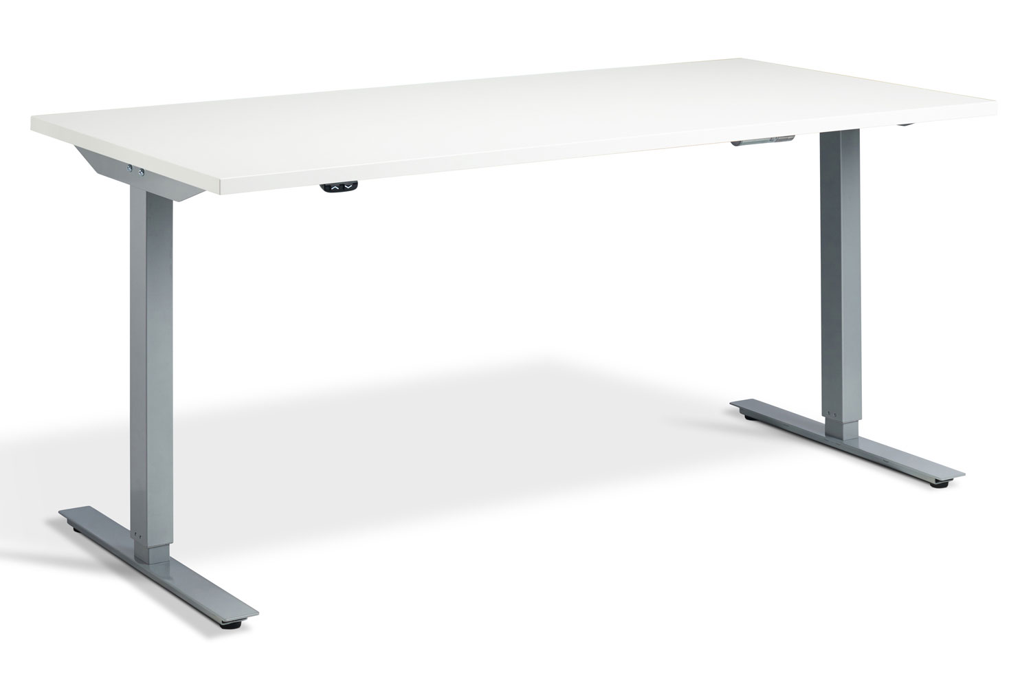 Calgary Dual Motor Height Adjustable Office Desk, 120wx80dx70-120h (cm), Silver Frame, White, Express Delivery