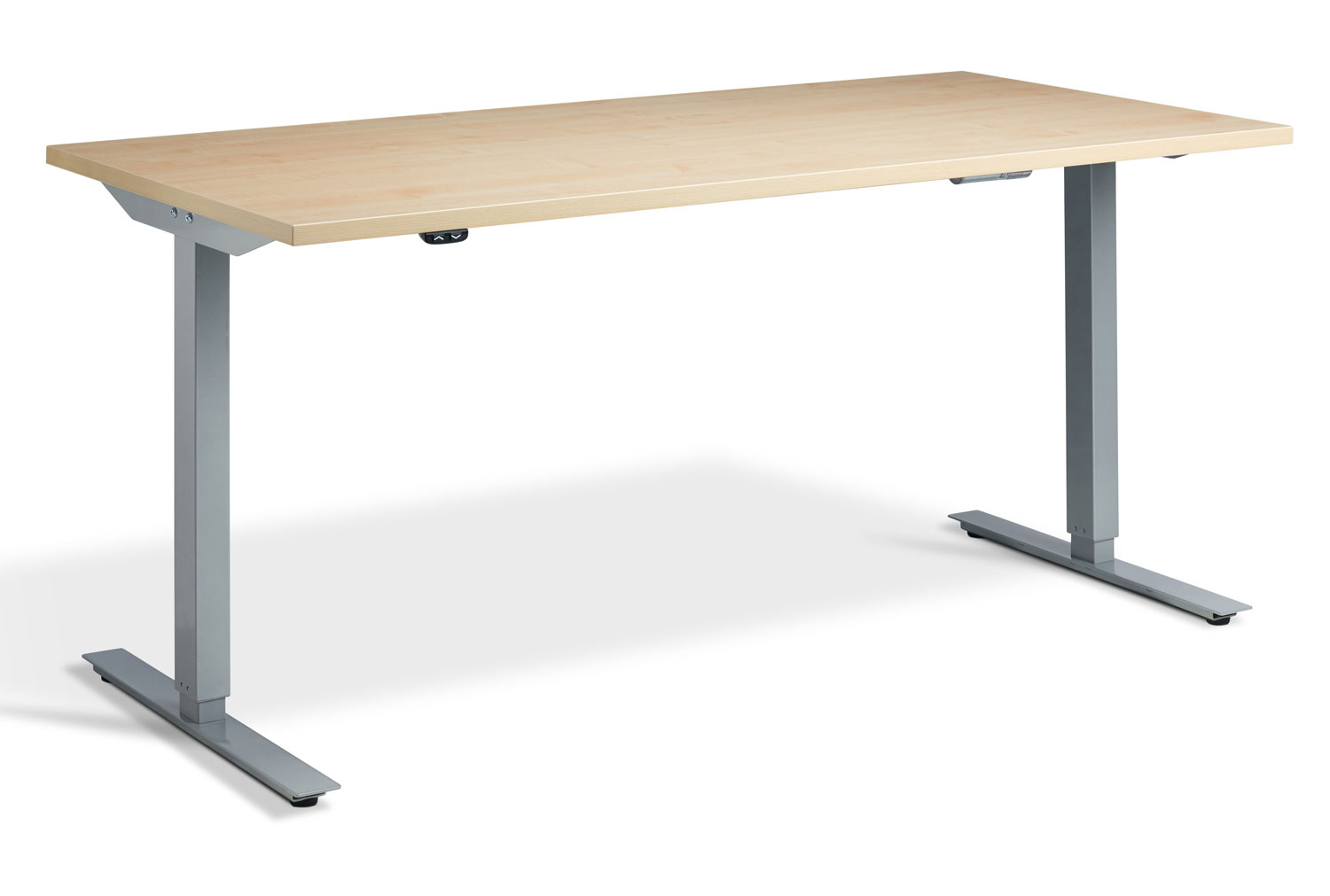 Calgary Dual Motor Height Adjustable Office Desk, 120wx70dx70-120h (cm), Silver Frame, Maple, Fully Installed