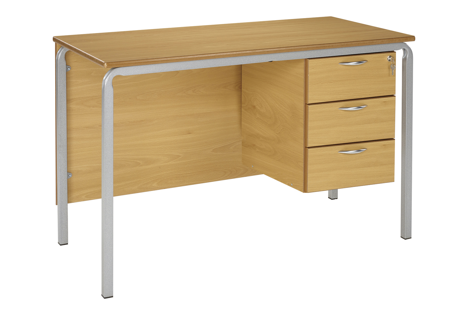 Crush Bent Teachers Desk With 3 Drawers 120wx60d, 120wx60dx71h (cm), Black Frame, Beech Top