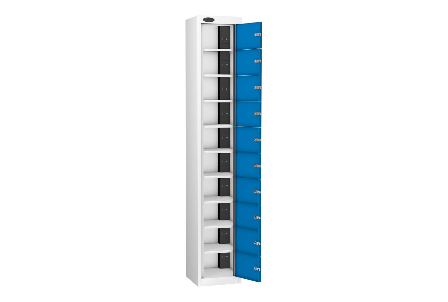 Probe Multi Door Tablet Charging Lockers, 10 Compartments - 31wx37dx178h (cm), Cam Lock, Blue