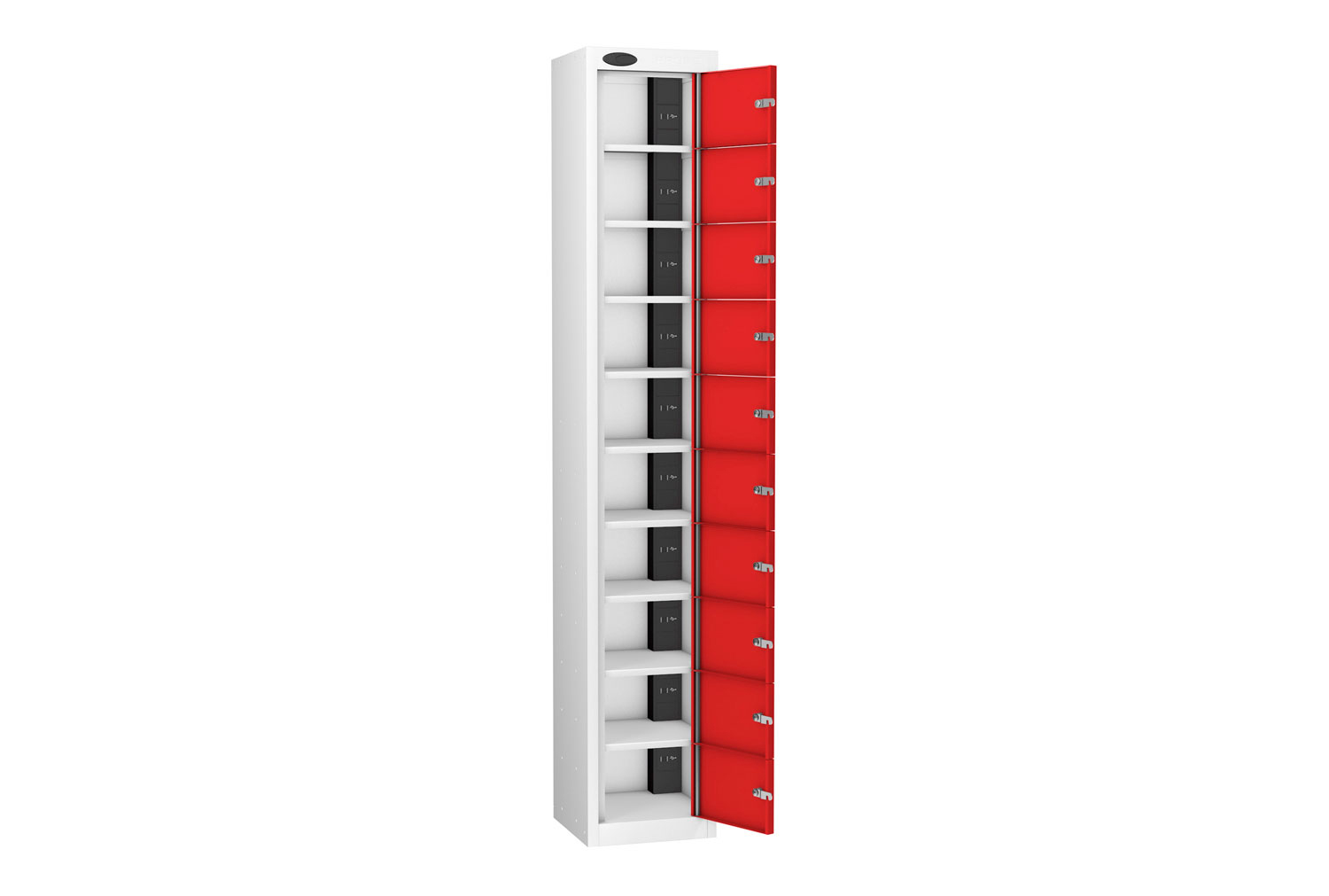 Probe Multi Door Tablet Charging Lockers, 10 Compartments - 31wx37dx178h (cm), Cam Lock, Red