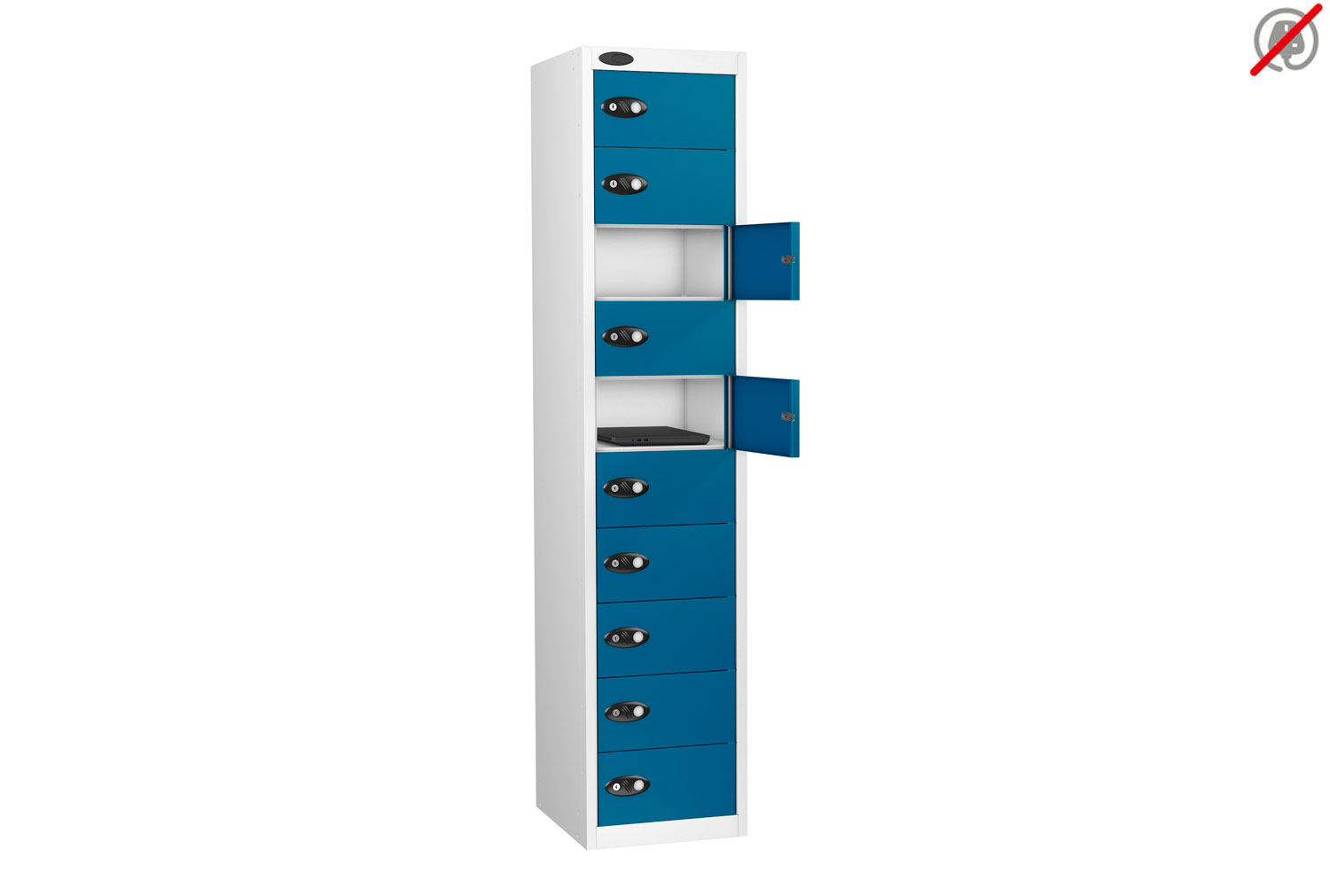 Probe Laptop Storage Lockers, 10 Door - 10 Compartments - 178h (cm), Combination Lock, Blue
