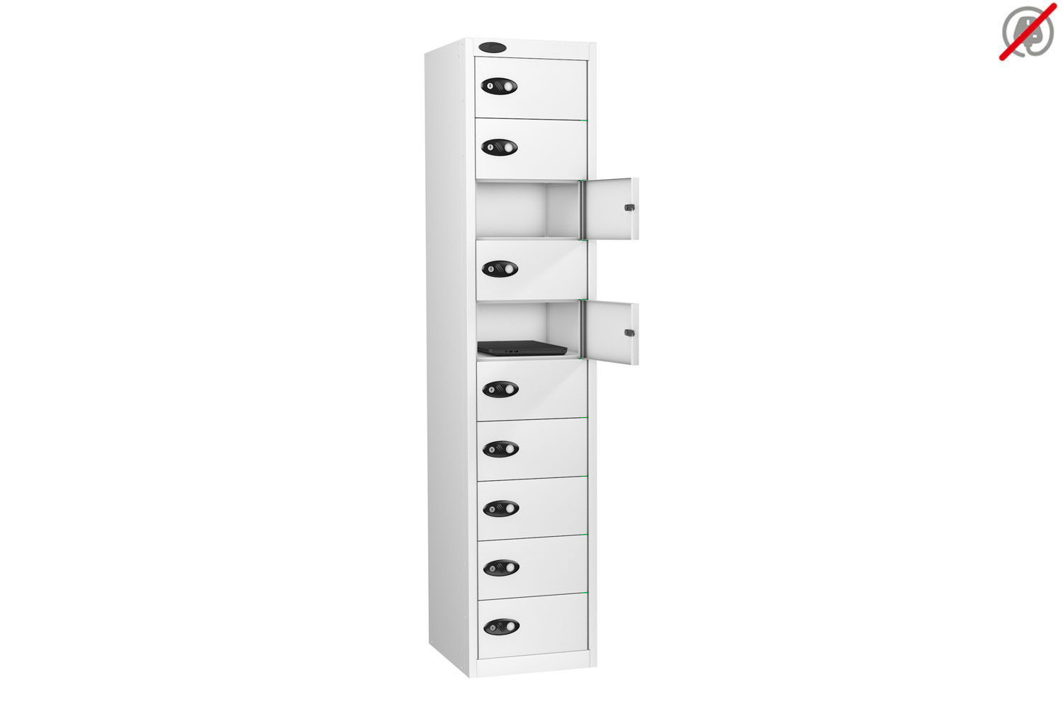 Probe Laptop Storage Lockers, 10 Door - 10 Compartments - 178h (cm), Cam Lock, White