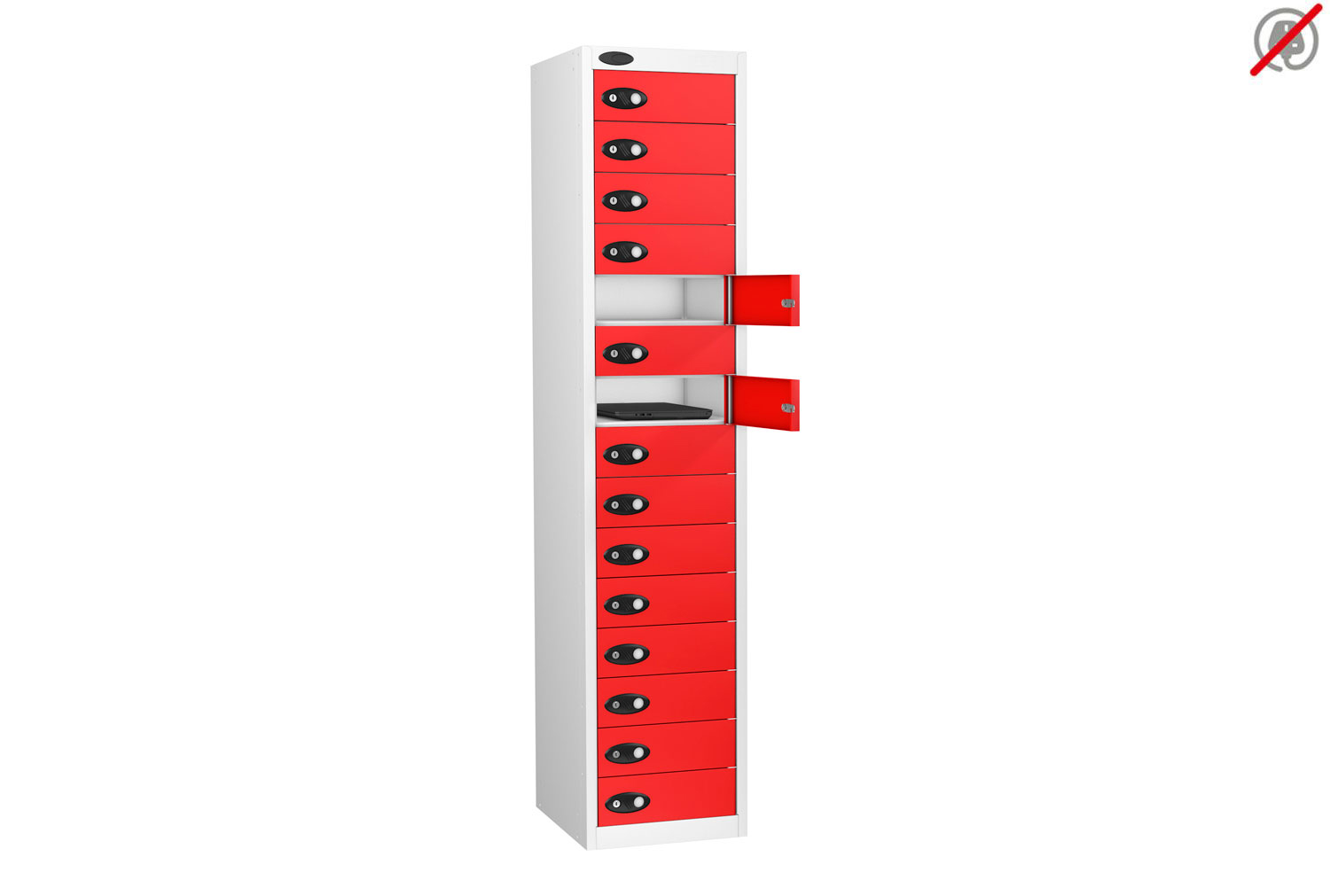 Probe Laptop Storage Lockers, 15 Door - 15 Compartments - 178h (cm), Cam Lock, Red Doors