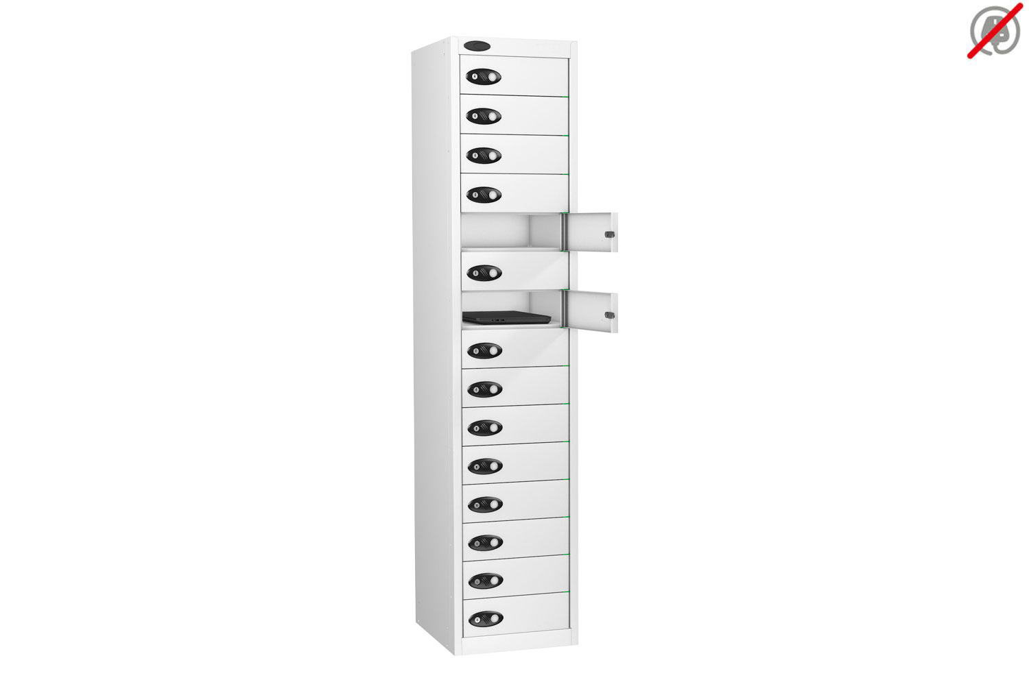 Probe Laptop Storage Lockers, 15 Door - 15 Compartments - 178h (cm), Cam Lock, White