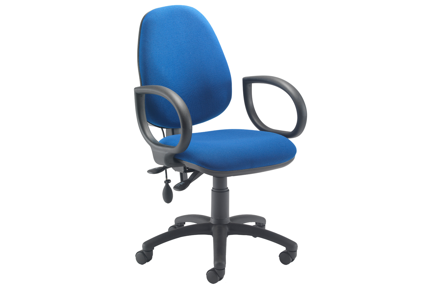 Orchid Lumbar Pump Ergonomic Operator Office Chair With Fixed Arms, Blue, Fully Installed