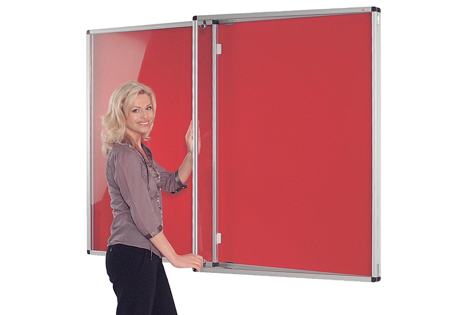 Tamperproof Noticeboard, Double Door - 240wx120h (cm), Red