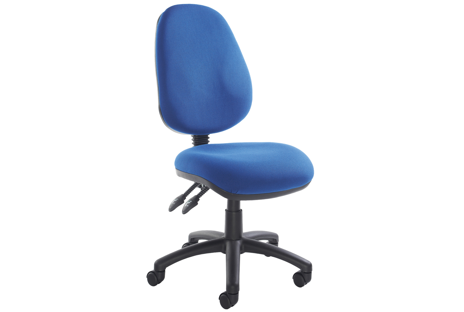 Full Lumbar 2 Lever Operator Office Chair No Arms, Blue, Fully Installed