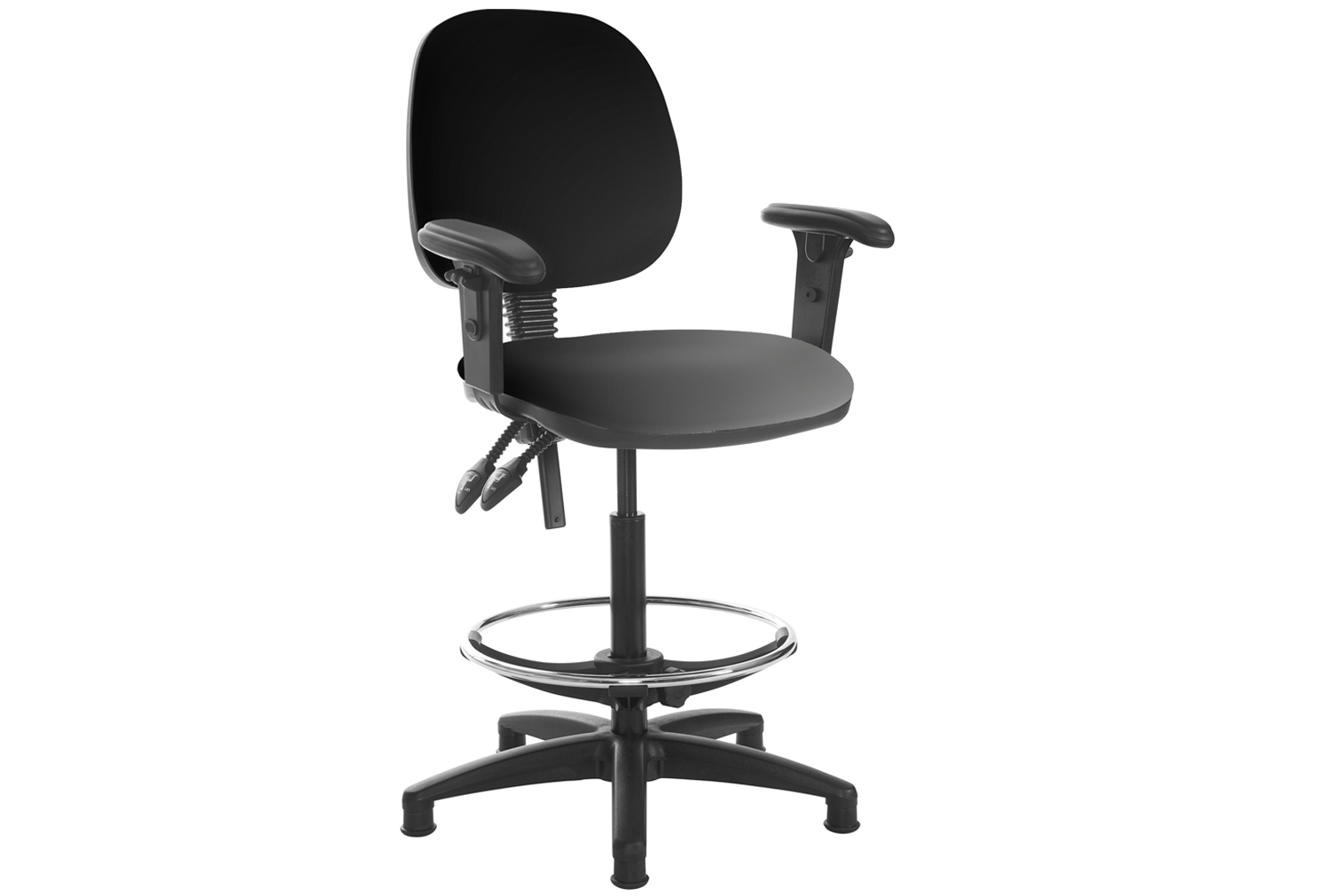 Vantage Plus Vinyl Draughtsmans Office Chair, With Adjustable Arms, Black