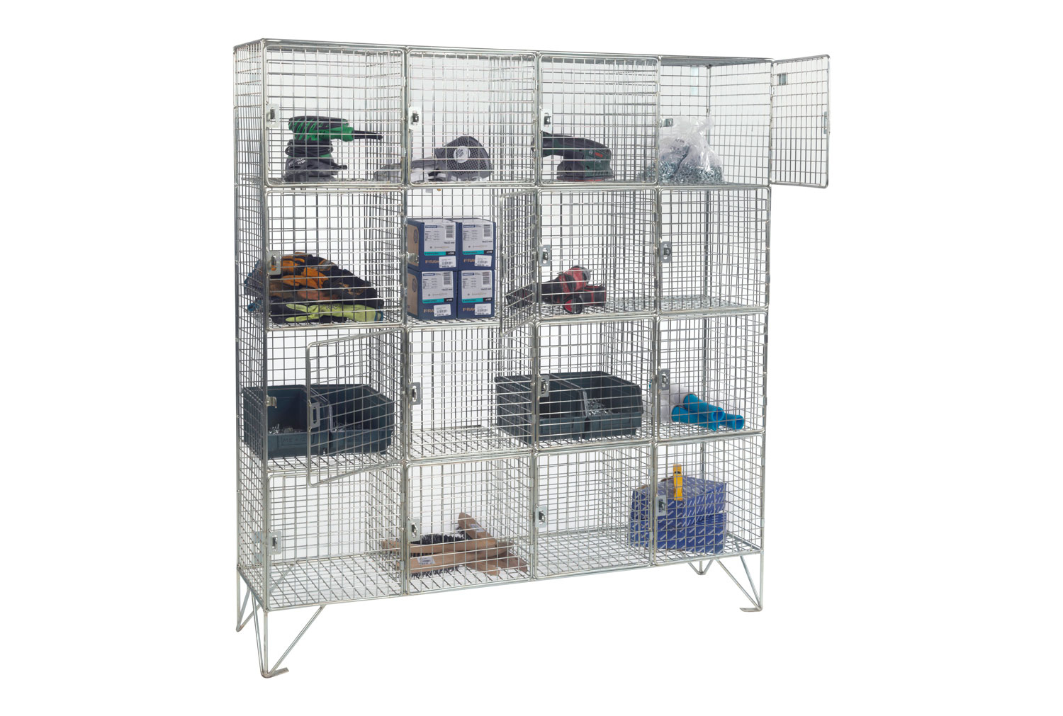 Express Delivery Premium 16 Multi Compartment Wire Mesh Lockers, 122wx31dx137h (cm)