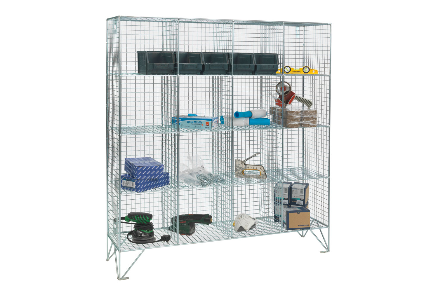Express Delivery Premium 16 Multi Compartment Wire Mesh Lockers, 122wx46dx137h (cm)