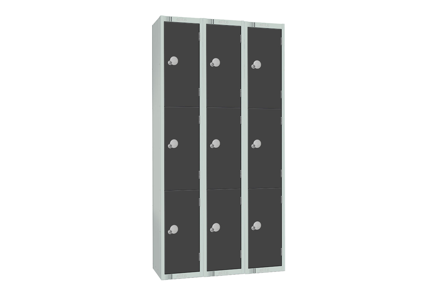 Elite Standard 3 Door Locker Nest Of 3, 30wx30dx180h (cm), Hasp Lock, Dark Grey Doors