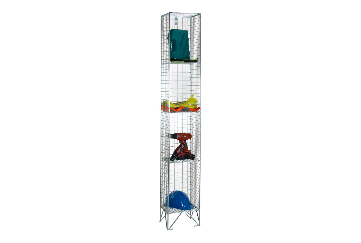 Premium Wire Mesh Sloping Top Lockers Without Doors, 4 Doors, 31wx46dx210h (cm), Blue Frame