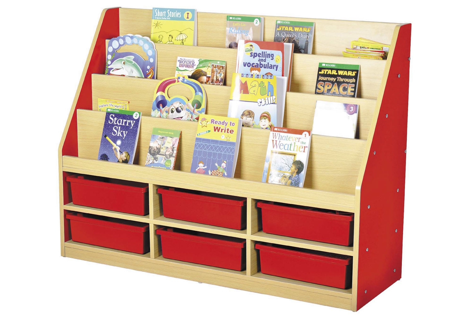 Early Years Milan Tiered Bookcase With 6 Trays, Red