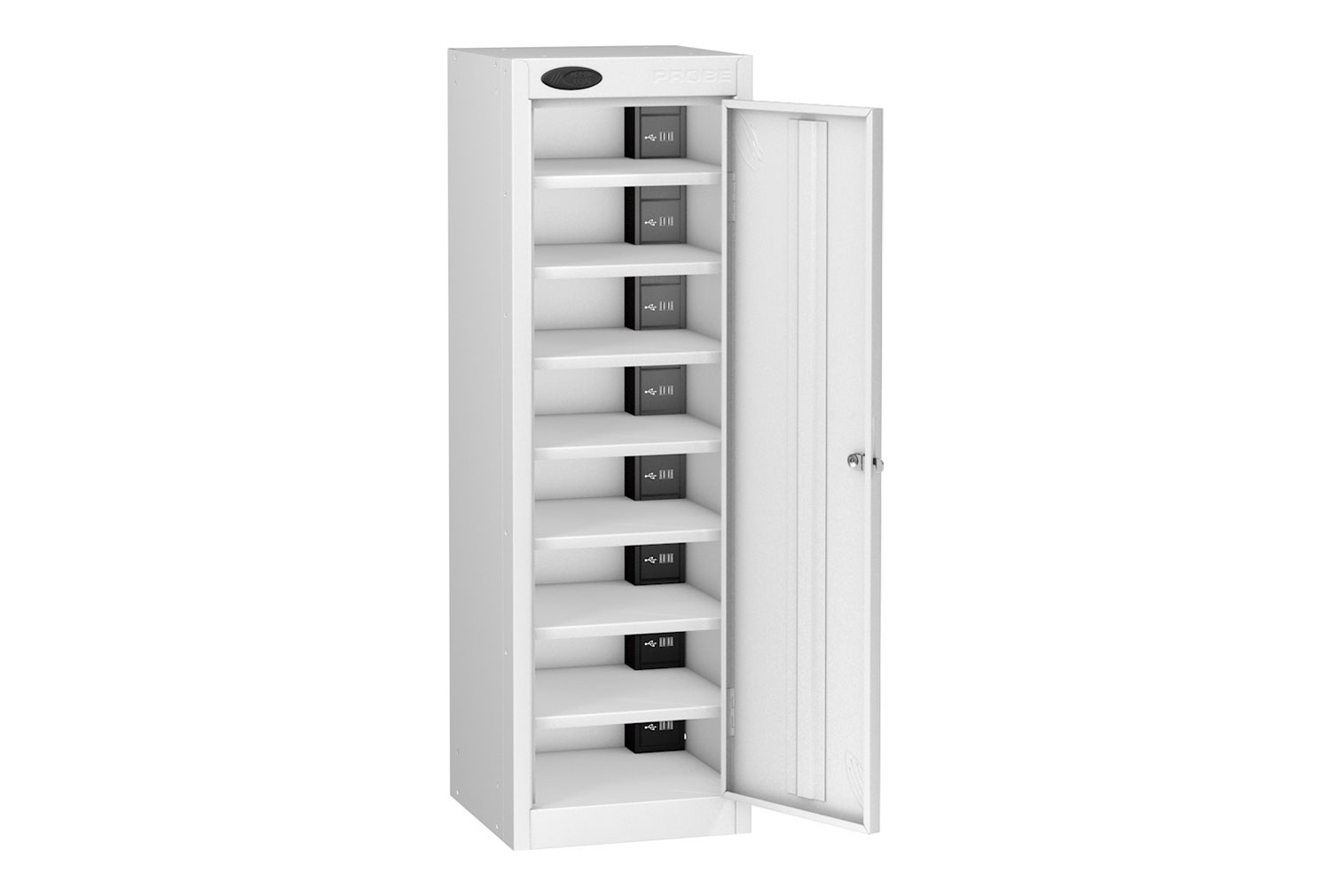 Probe Single Door Tablet Charging Lockers, 8 Compartments - 31wx37dx100h (cm), Mechanical Combination Lock, White