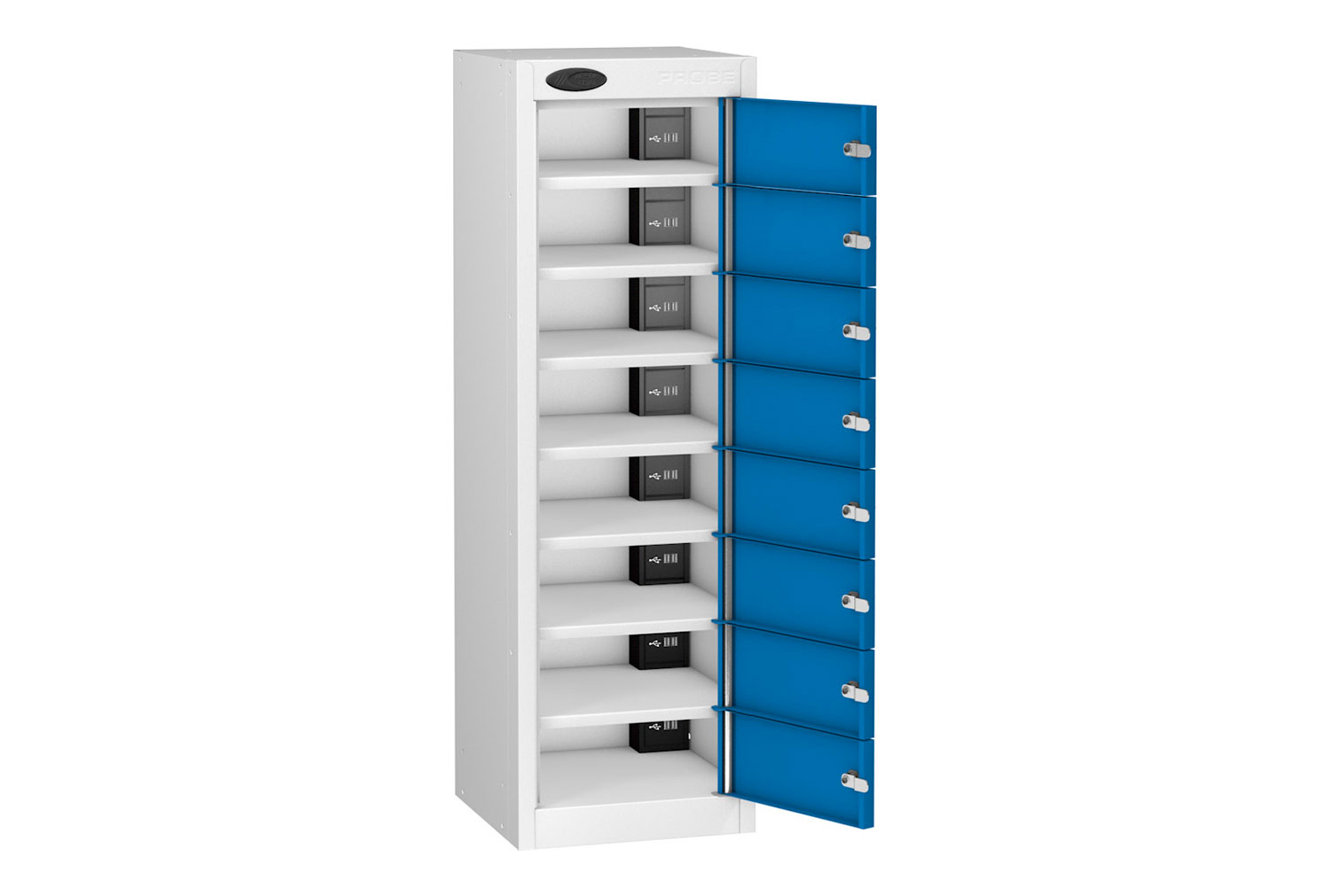 Probe Multi Door Tablet Charging Lockers, 8 Compartments - 31wx37dx100h (cm), Cam Lock, Blue
