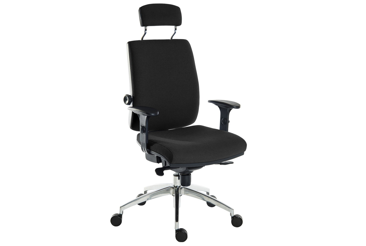 Baron Deluxe 24HR Fabric Ergonomic Office ArmOffice Chair With Headrest (Chrome Frame), Deluxe Adjustable Arms, Black
