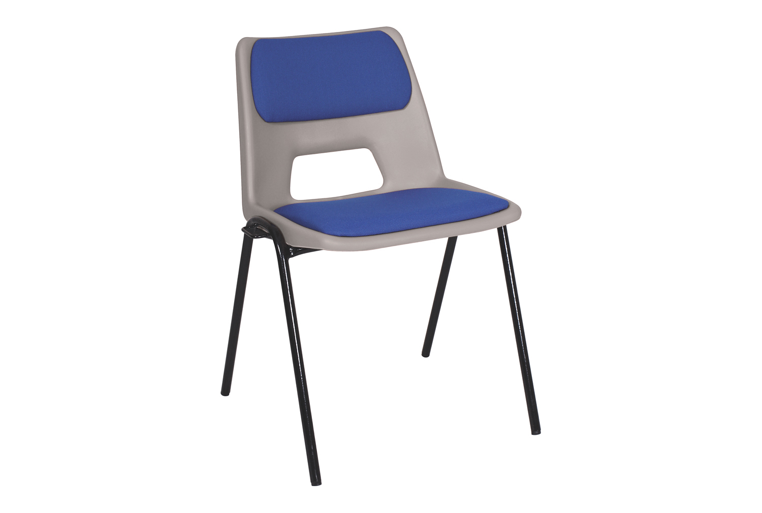 Qty 6 - Educate Poly Stacking Classroom Chairs With Seat & Back Pad, 14+ Years - 44wx37dx46h (cm), Light Grey Frame, Hi Blue