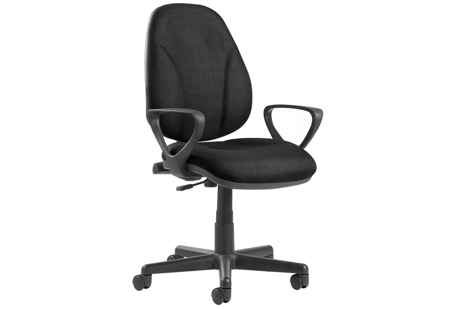 All Black 1 Lever Fabric Operator Office Chair With Fixed Arms, Fully Installed