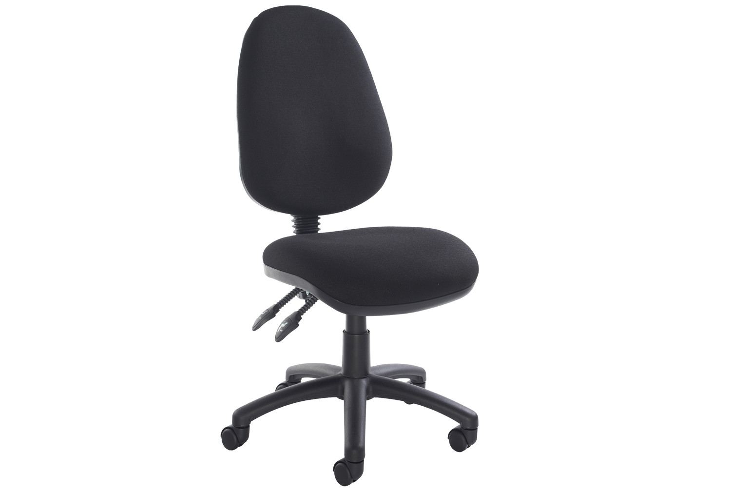 All Black 2 Lever Fabric Operator Office Chair No Arms, Fully Installed