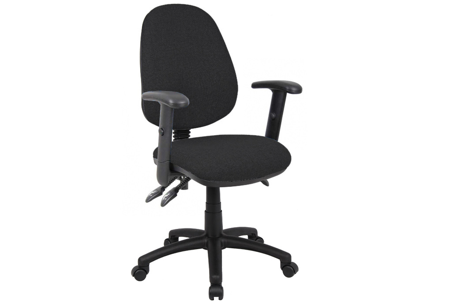 All Black 3 Lever Fabric Operator Office Chair With Adjustable Arms, Fully Installed