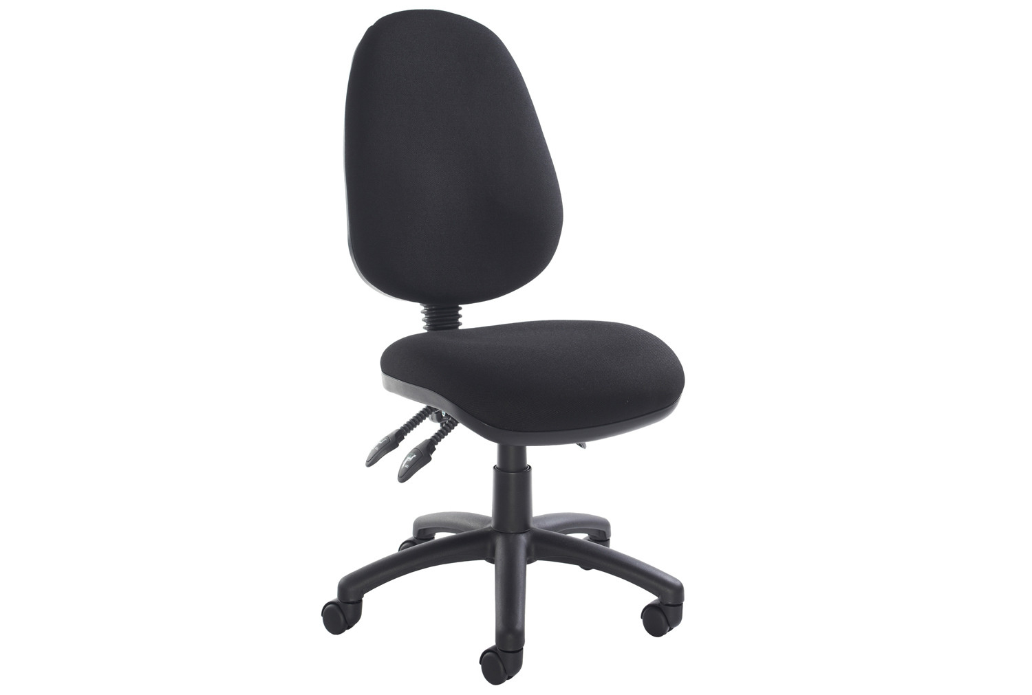 All Black 3 Lever High Back Fabric Operator Office Chair No Arms, Fully Installed