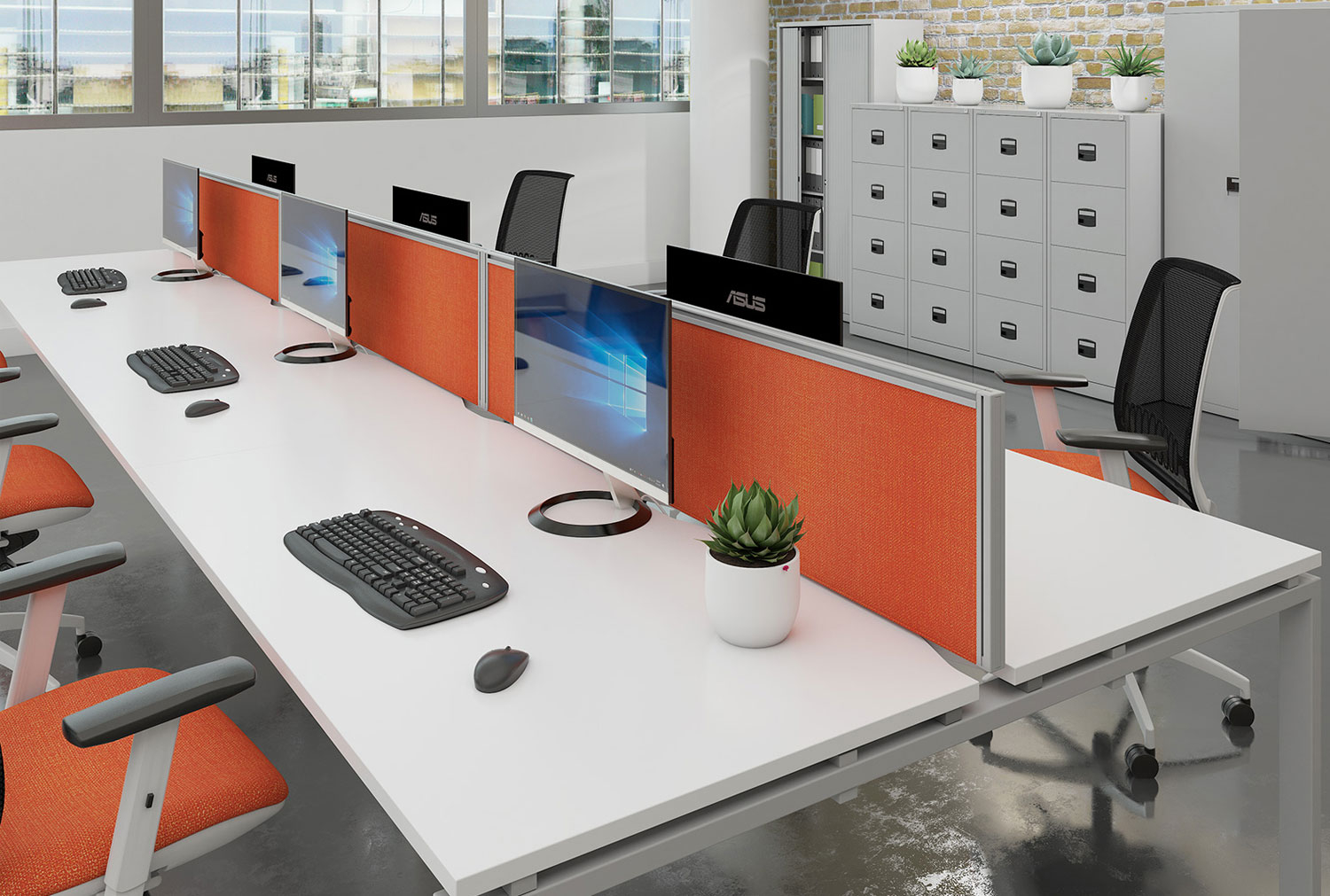 Aluminium Framed Desktop Office Screens For Bench Desks, 140wx38h (cm), Grey