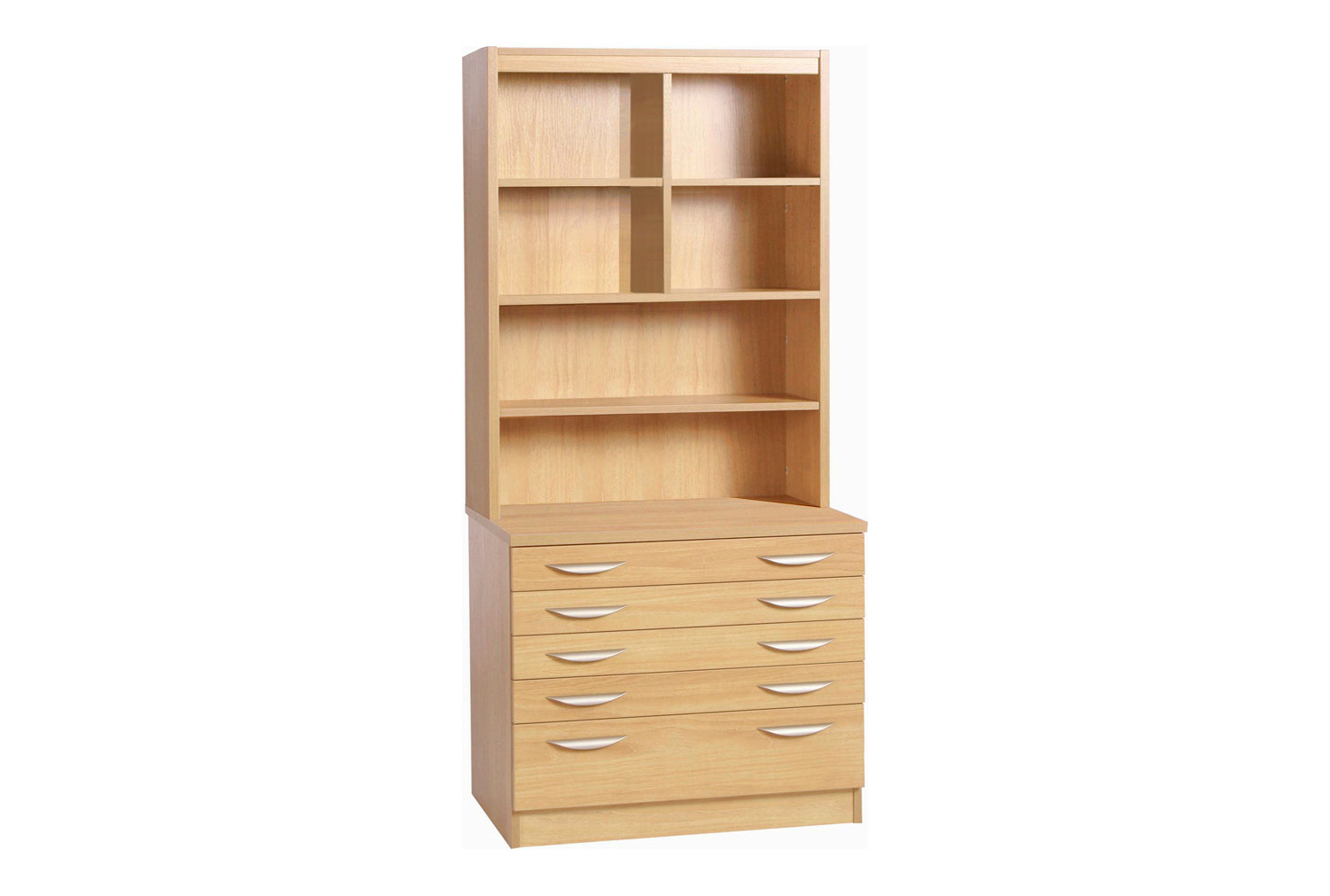 Small Office 5 Drawer Chest With Hutch Home Office Bookcase, Classic Oak