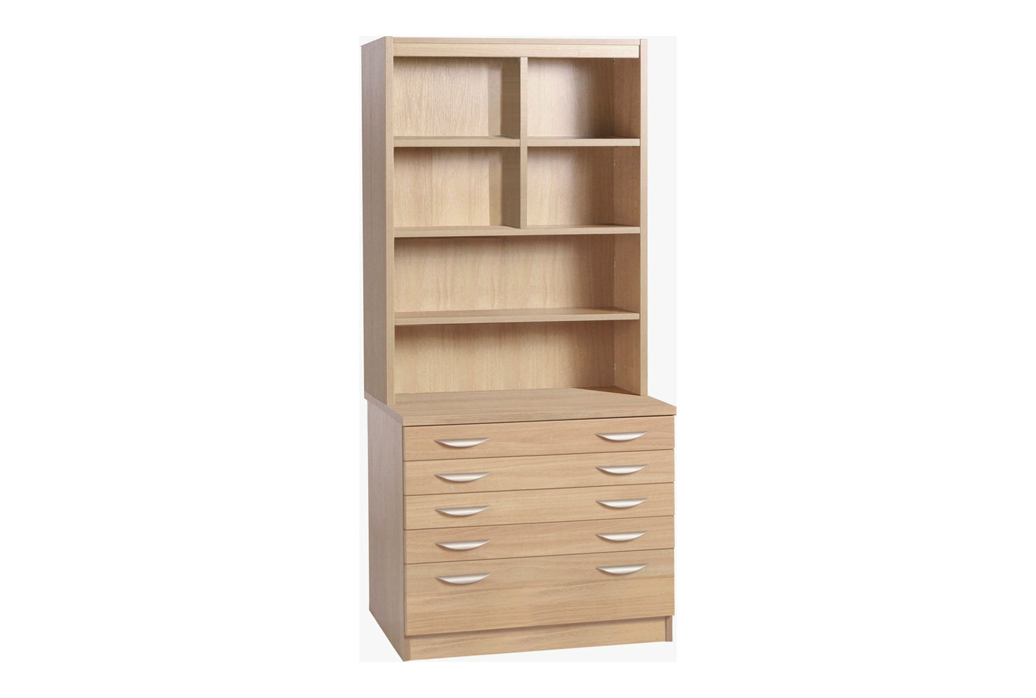 Small Office 5 Drawer Chest With Hutch Home Office Bookcase, Sandstone
