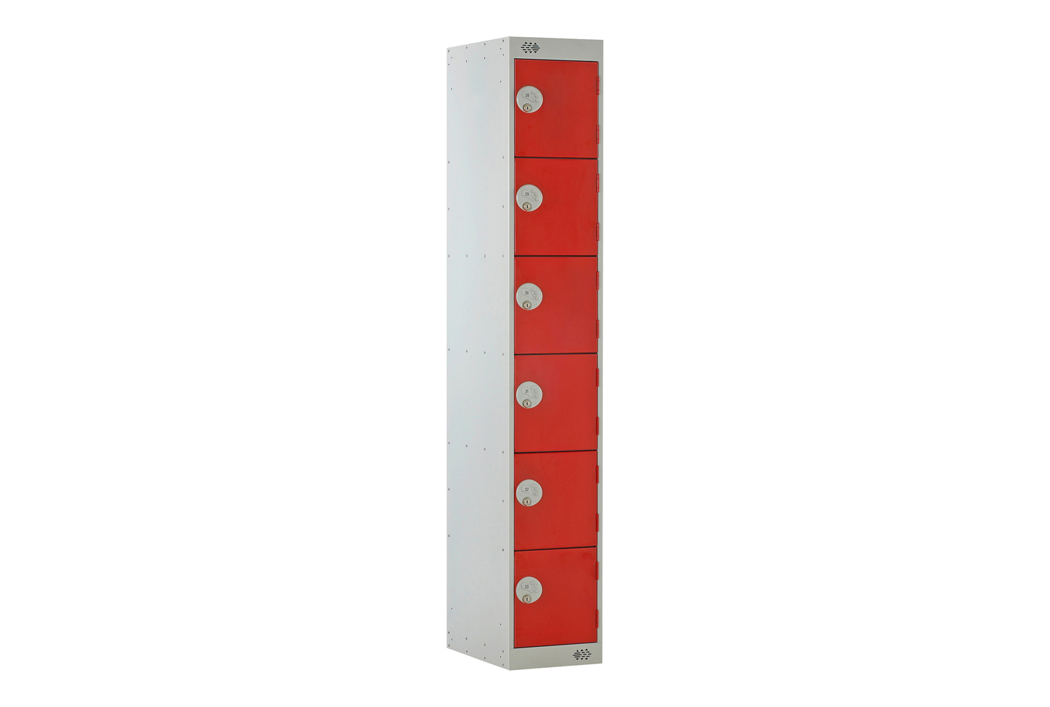 Deluxe 6 Door Locker, 30wx30dx180h (cm), Hasp Lock, Red Doors