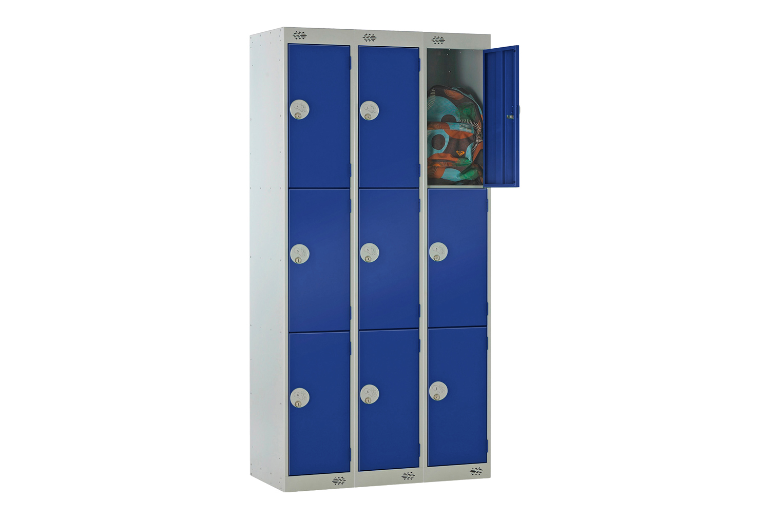 Deluxe 3 Door Locker Nest Of 3, 90wx45dx180h (cm), Cam Lock, Blue