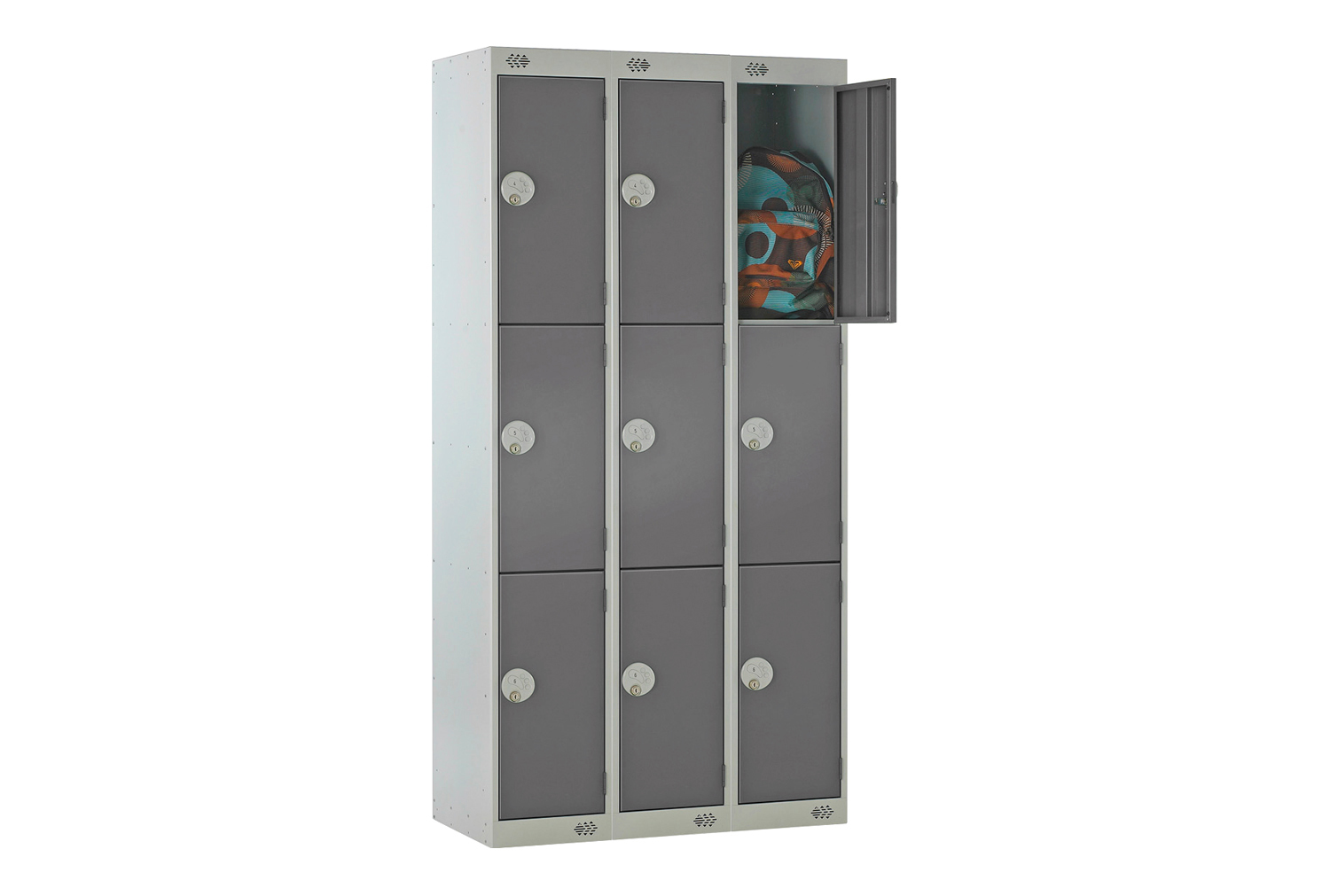 Deluxe 3 Door Locker Nest Of 3, 90wx45dx180h (cm), Cam Lock, Dark Grey