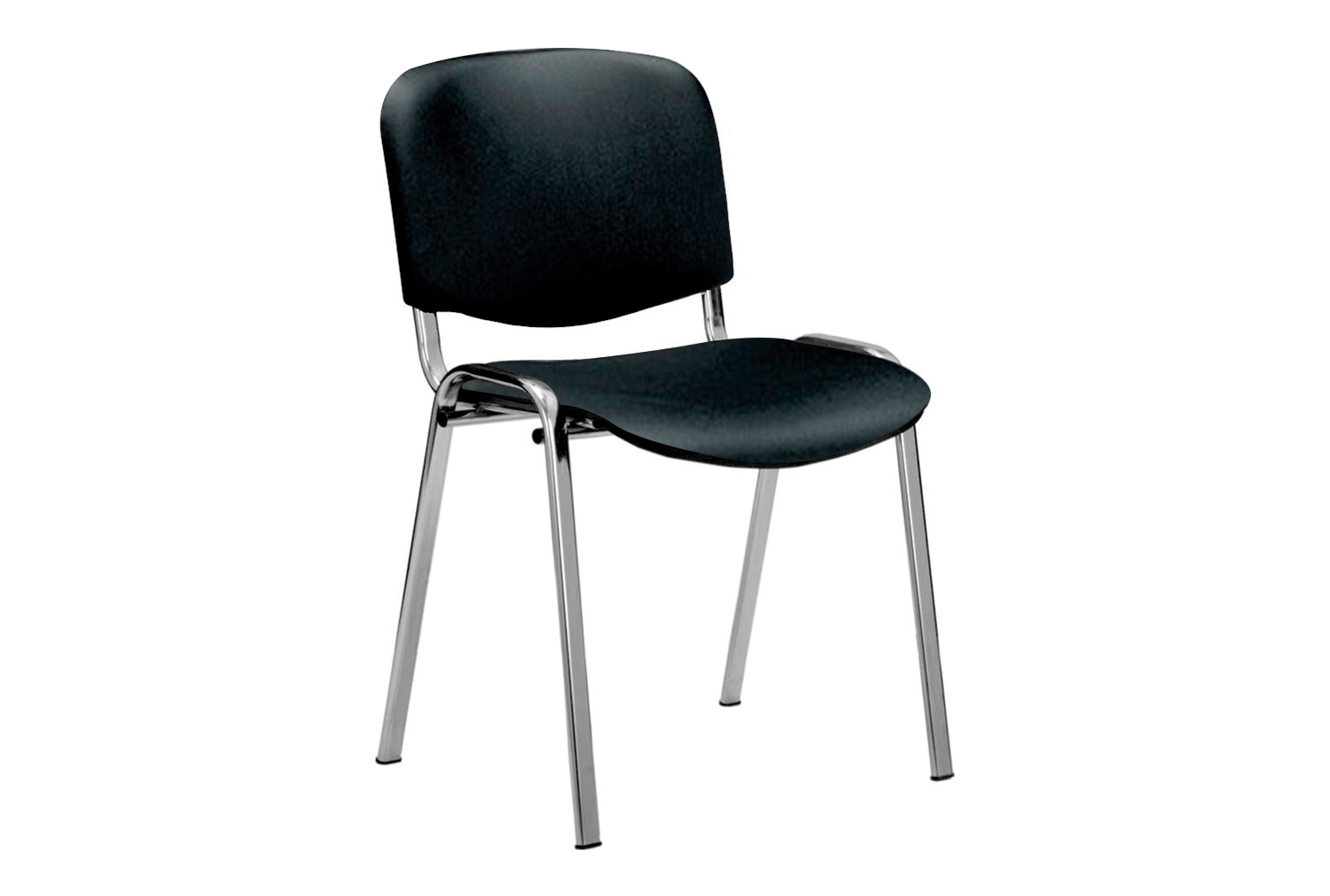 Qty 4 - Vogue Vinyl ISO Black Framed Stacking Conference Office Chair (Black), Chrome Frame, Black, Express Delivery