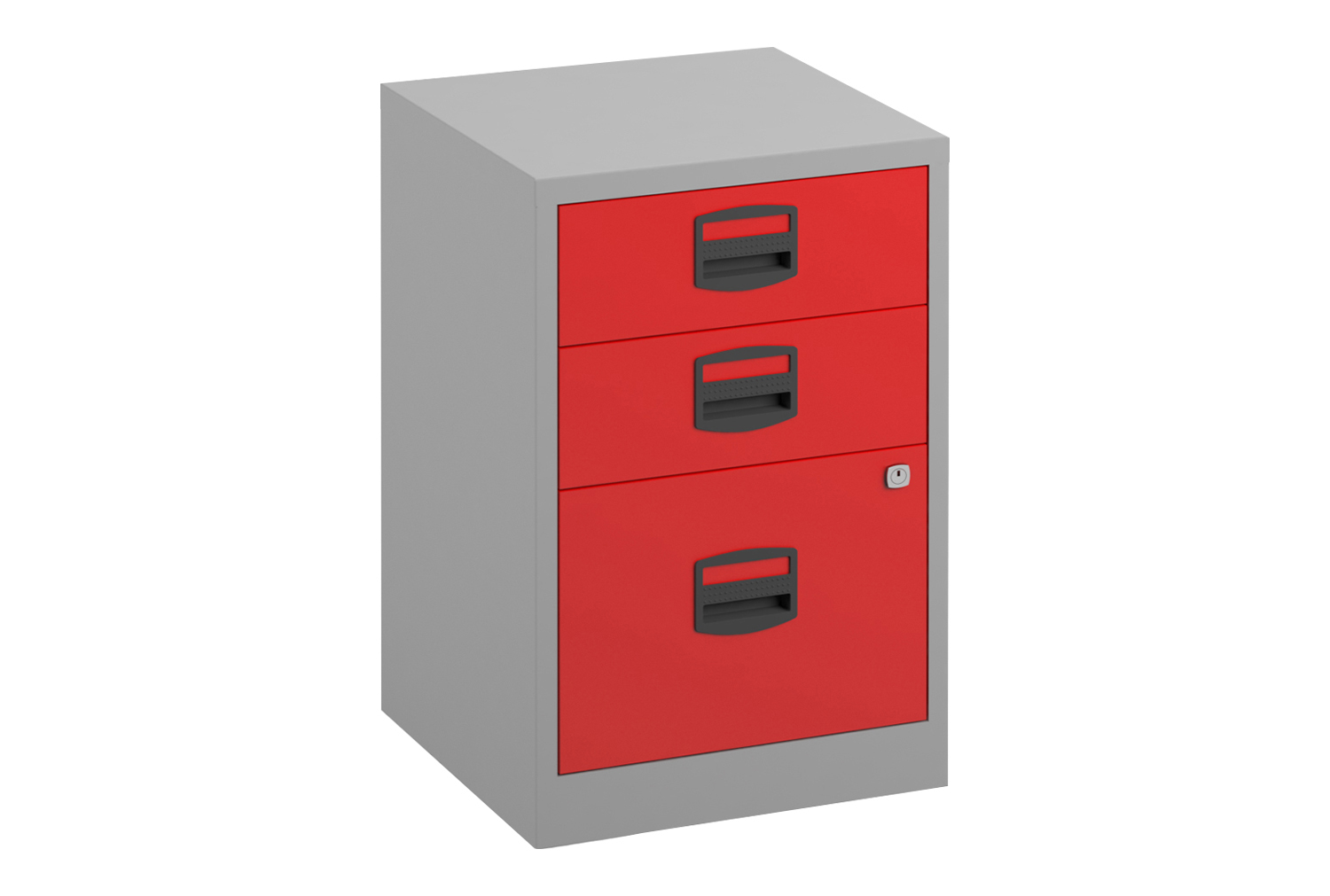 Bisley A4 Home Office Filing Cabinet, 2 Stationery +1 Filing Drawer, Grey/Red