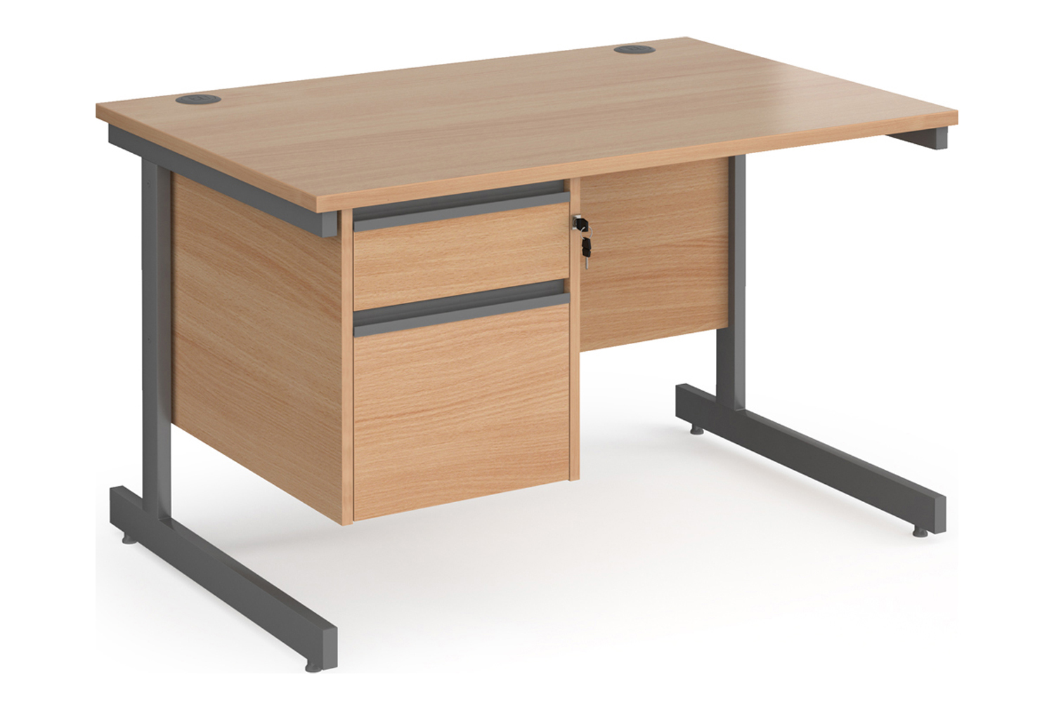 Value Line Classic+ Rectangular C-Leg Office Desk 2 Drawers (Graphite Leg), 120wx80dx73h (cm), Beech