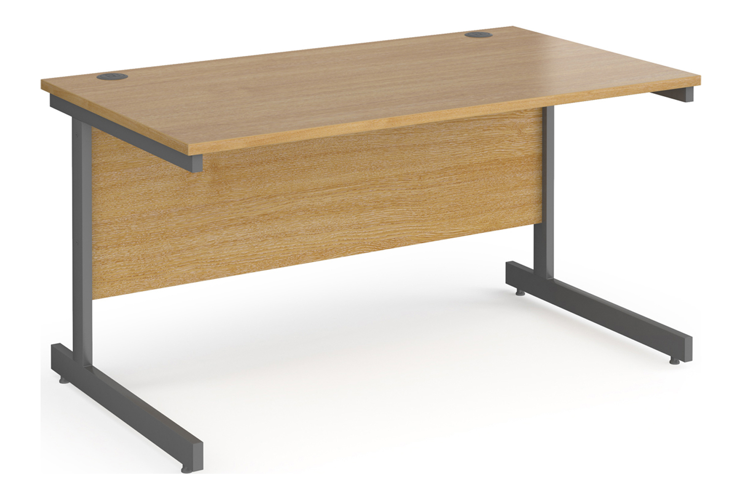 Value Line Classic+ Rectangular C-Leg Office Desk (Graphite Leg), 140wx80dx73h (cm), Oak, Express Delivery