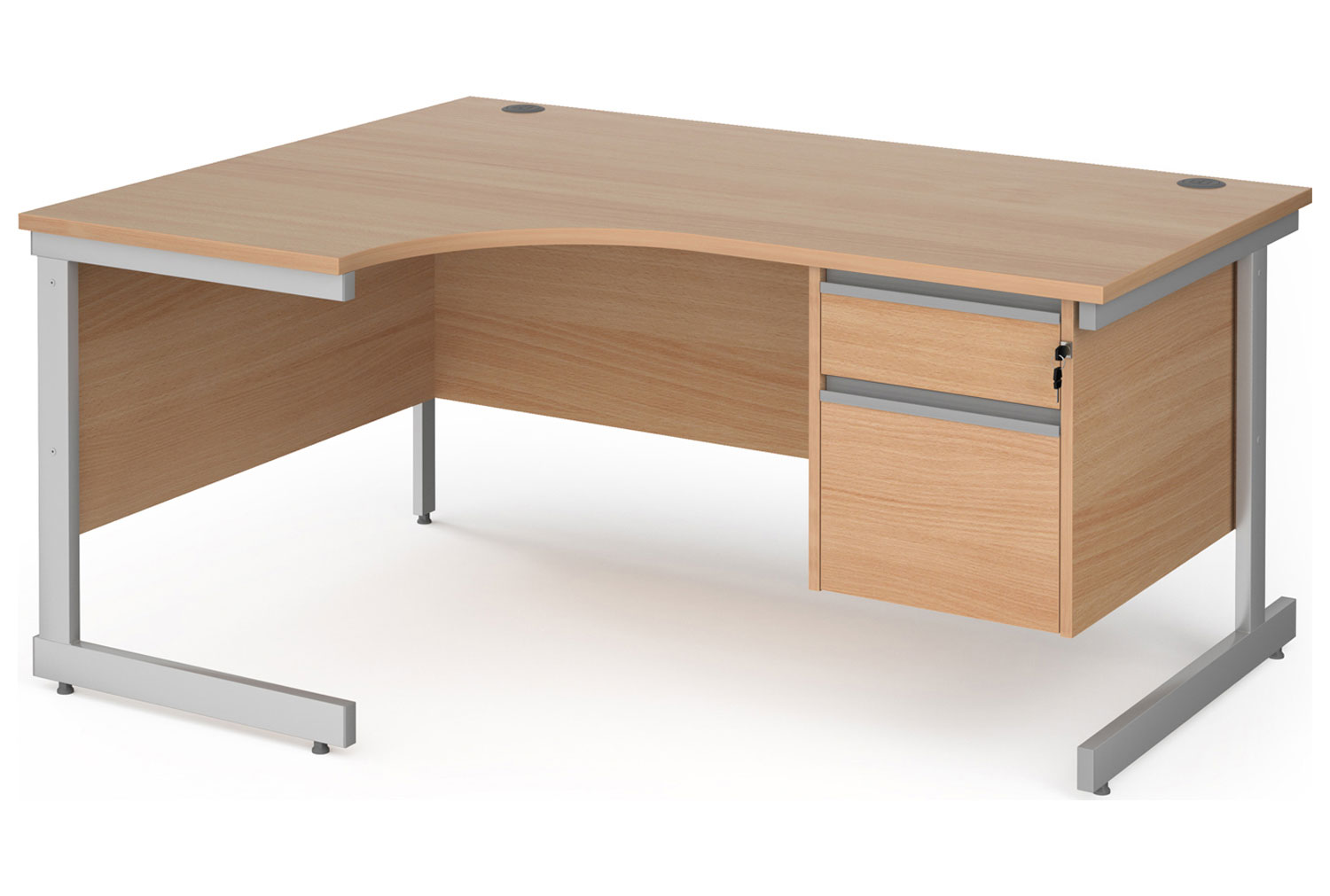 Value Line Classic+ C-Leg Left Ergo Office Desk 2 Drawers (Silver Leg), 160wx120/80dx73h (cm), Beech