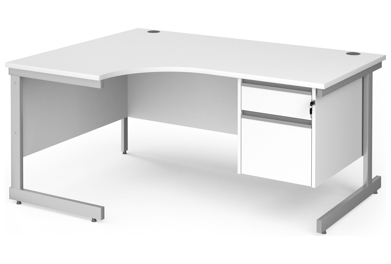 Value Line Classic+ C-Leg Left Ergo Office Desk 2 Drawers (Silver Leg), 160wx120/80dx73h (cm), White