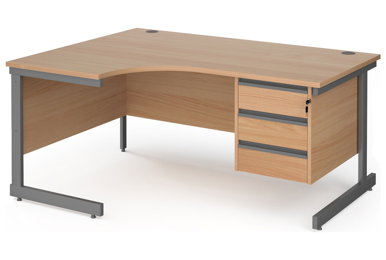 Value Line Classic+ C-Leg Left Ergo Office Desk 3 Drawers (Graphite Leg), 160wx120/80dx73h (cm), Beech